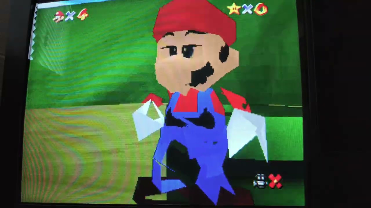 Mario 64 running on PlayStation, filmed on a CRT